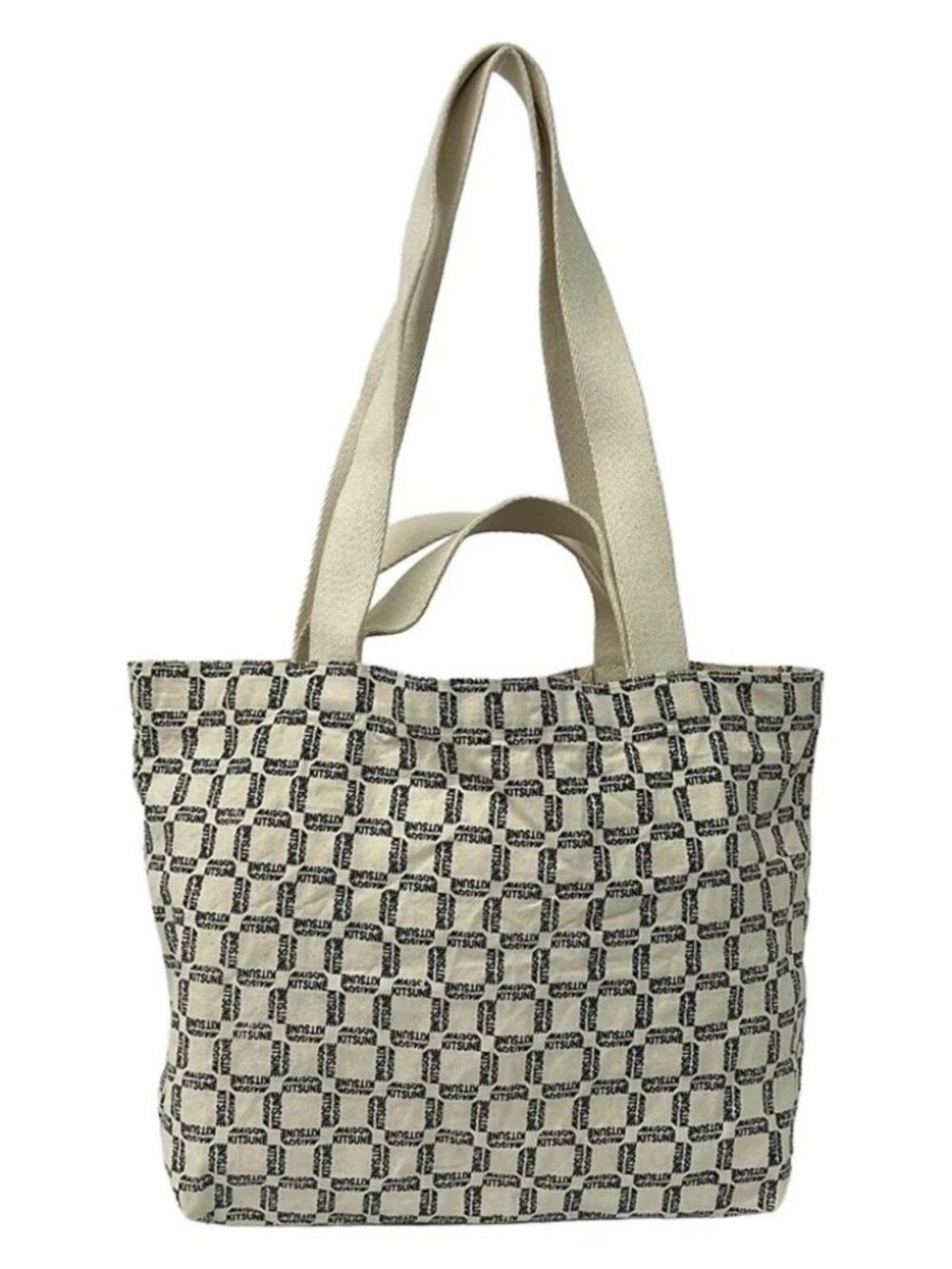 MAISON KITSUNE KUX-8808-A Cream Navy Cotton Tote Bag